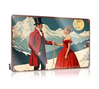 Stuff For Boys Room Romantic Winter Evening : A Man In Top Hat And Woman In Red Dress Tin Sign Tin Sign Garage Bedroom Door Decor (30 x 40 cm)