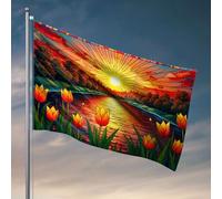 Stuff For Boys Room Sunset Over A River With Vibrant Tulipes In The Foreground. Drapeau, décoration murale pour dortoir, décoration murale pour collègue (30 x 45 cm)