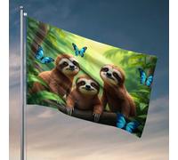 Stuff For Boys Room Three Sloths In A Jungle with Blue Butterflies Flag Home Bar Decor Cool Decor For Guys Room (120 x 180 cm)