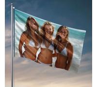 Stuff For Boys Room Three Women in White Bikinis Standing On The Beach. Flag Deck Decorations Outdoor Dorm Wall Decor for Colle(30 x 45 cm)