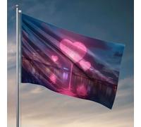 Stuff For Boys Room Trois ballons roses en forme de cœur flottent au-dessus d'une horizon urbain la nuit drapeau homme grotte décoration extérieure panneaux et décoration (60 x 90 cm)