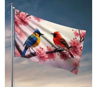 Stuff For Boys Room Two Colorful Birds Perched on Cherry Blossom Branches Flag Man Cave Decor Outdoor Signs and Decor (120 x 180 cm)