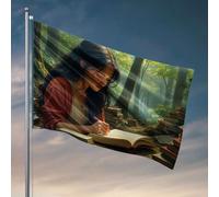 Stuff For Your Room A Woman Studies In A Serene Forest Setting. Drapeau pour camping-car, décoration de plage pour la maison (120 x 180 cm)