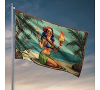 Stuff For Your Room Flamme of Passion : plage tropicale tatouée femme avec flambeaux de feu drapeau homme cabe décor extérieur bar décoration (30 x 45 cm)