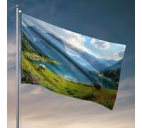 Stuff For Your Room Sheep brouting by a Serene Lake Entouré De Montagnes Drapeau Décoration Automne Extérieur Drapeaux Pour Chambre Fille (152 x 244 cm)