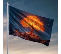 Stuff For Your Room Un arbre lumineux se tient sur un éperon rocheux sous un ciel étoilé. Drapeau pour camping-car, décoration de plage pour la maison (30 x 45 cm)