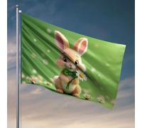 Stuff For Your Room Un joli lapin tenant des marguerites. Drapeau pour camping-car, décoration de plage pour la maison (120 x 180 cm)