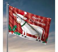 Stuff For Your Room Une vache portant un chapeau de Père Noël avec inscription « Merry Christmas » Drapeau pour camping-car Décoration de plage pour la maison (152 x 244 cm)