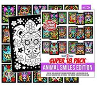 Stuff2Color Lot de 18 affiches de coloriage en velours pelucheux (sourires d'animaux) - Art et artisanat pour filles et garçons - Idéal pour après l'école, les voyages, les avions, les activités de
