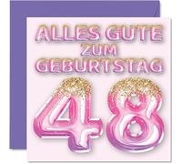 Stuff4 48ème carte d'anniversaire pour femme - Ballons à paillettes roses violets - Cartes d'anniversaire pour femme de 48 ans, fille, sœur, tante, 145 mm, quarante-huit cartes d'anniversaire