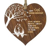 Stuff4 4th Wedding Anniversary Wooden Heart Plaque, Dark Wood Sign Keepsake, Celebrate Fruit/Flowers Anniversary Wife Husband Boyfriend Girlfriend, Plaque with Quotes Gifts from the Kids