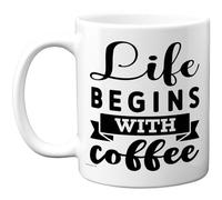 Stuff4 Cadeaux de café amusants - La vie commence avec du café - Cadeaux fantaisie pour amis, collègues, amis, cadeaux d'anniversaire, cadeaux d'anniversaire amusants, tasses en céramique de 325 ml