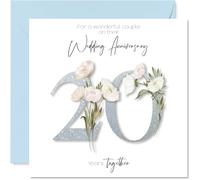 Stuff4 Carte d’anniversaire de mariage 20e pour couple - Motif floral élégant - Carte carrée avec enveloppe, message à l’intérieur - Qualité premium 145mmx145mm