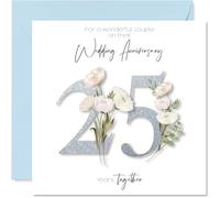 Stuff4 Carte d’anniversaire de mariage 25e pour couple - Motif floral élégant - Carte carrée avec enveloppe, message à l’intérieur - Qualité premium 145mmx145mm