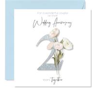 Stuff4 Carte d’anniversaire de mariage 2e pour couple - Motif floral élégant - Carte carrée avec enveloppe, message à l’intérieur - Qualité premium 145mmx145mm