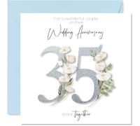 Stuff4 Carte d’anniversaire de mariage 35e pour couple - Motif floral élégant - Carte carrée avec enveloppe, message à l’intérieur - Qualité premium 145mmx145mm