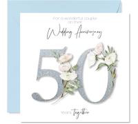 Stuff4 Carte d’anniversaire de mariage 50e pour couple - Motif floral élégant - Carte carrée avec enveloppe, message à l’intérieur - Qualité premium 145mmx145mm