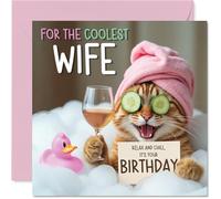 Stuff4 Carte d’anniversaire drôle pour femme - Chat relax dans le bain - Carte carrée avec enveloppe - Design humoristique - Qualité premium 145 x 145 mm