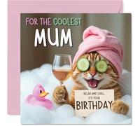 Stuff4 Carte d’anniversaire drôle pour maman - Chat relax dans le bain - Carte carrée avec enveloppe - Design humoristique - Qualité premium 145 x 145 mm