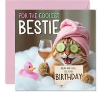 Stuff4 Carte d’anniversaire drôle pour meilleure amie - Chat relax dans le bain - Carte carrée avec enveloppe - Design humoristique - Qualité premium 145 x 145 mm