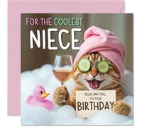 Stuff4 Carte d’anniversaire drôle pour nièce - Chat relax dans le bain - Carte carrée avec enveloppe - Design humoristique - Qualité premium 145 x 145 mm