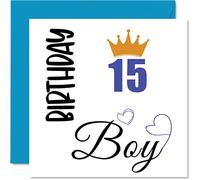 Stuff4 Carte d'anniversaire 15 ans pour garçons, petit-fils | Cartes d'anniversaire pour garçon de 15 ans, garçon, fils, frère, cousin, ami, neveu, 145 mm x 145 mm, 15 ans