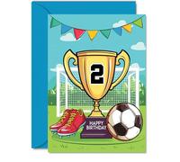 Stuff4 Carte d'anniversaire 2 ans pour garçon - Trophée champions gagnants - Carte d'anniversaire pour garçon de 2 ans, carte de vœux A5 Footy