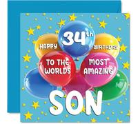 Stuff4 Carte d'anniversaire 34 ans pour fils - World's Most Amazing Son - Carte d'anniversaire 34 ans pour fils de la part de maman papa, 145 mm x 145 mm, 34 ans, cartes de vœux pour fils