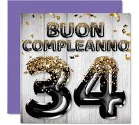 Stuff4 Carte d'anniversaire 34e pour homme - Ballons à paillettes noires et dorées - Cartes de joyeux 34e anniversaire pour homme de 34 ans, fils, frère, oncle, 145 mm, 34e anniversaire