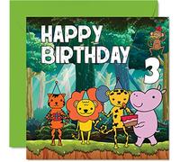 Stuff4 Carte d'anniversaire 3e anniversaire pour garçon - Carte d'anniversaire jungle - Carte d'anniversaire pour garçon de 3 ans, carte d'anniversaire pour garçon, 145 mm x 145 mm pour fils, neveu,