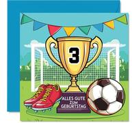 Stuff4 Carte d'anniversaire 3e garçon - Trophée des champions - Carte d’anniversaire football pour garçon de 3 ans, cartes garçons 3 ans, 145mm x 145mm