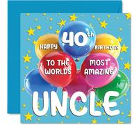 Stuff4 Carte d'anniversaire 40 ans pour oncle - World's Most Amazing Uncle - Carte d'anniversaire 40 ans pour oncle de la part d'une nièce et neveu, 145 mm x 145 mm, 40 ans
