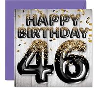 Stuff4 Carte d'anniversaire 46 ans pour homme - Ballons noirs et dorés - Cartes d'anniversaire pour homme de 46 ans, papa, cousin, ami, frère, oncle, 145 mm x 145 mm - Cartes de vœux pour 46 ans