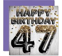 Stuff4 Carte d'anniversaire 47 ans pour homme - Ballons à paillettes noirs et dorés - Cartes d'anniversaire pour homme de 47 ans, papa, cousin, ami, frère, oncle, 145 mm x 145 mm