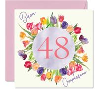 Stuff4 Carte d'anniversaire 48e pour femme - Bouquet de fleurs de tulipes aquarelle - Cartes de joyeux anniversaire pour femme de 48 ans, fille, sœur, tante, 145 mm, 48e anniversaire