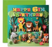 Stuff4 Carte d'anniversaire 6 ans pour garçons et filles - Animaux de la jungle - Carte d'anniversaire de 6 ans, cartes d'anniversaire pour lui, elle, 145 mm x 145 mm pour neveu, nièce, enfants