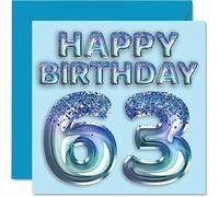 Stuff4 Carte d'anniversaire 63e anniversaire pour homme - Ballon de fête bleu pailleté - Cartes d'anniversaire pour homme de 63 ans, oncle, grand-père, grand-père, grand-père, grand-père, grand-père,