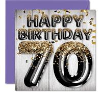 Stuff4 Carte d'anniversaire 70 ans pour homme - Ballons noirs et dorés à paillettes - Cartes d'anniversaire pour homme de 70 ans, arrière-grand-père, grand-père, grand-père, grand-père, 145 mm