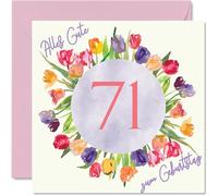 Stuff4 Carte d'anniversaire 71e anniversaire pour femme - Tulipes aquarelle bouquet - Cartes d'anniversaire pour 71 ans, femme, maman, grand-mère, 145 mm Soixante-11e anniversaire