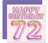Stuff4 Carte d'anniversaire 72e anniversaire pour femme - Ballons roses et violets à paillettes - Cartes d'anniversaire pour femme de 72 ans, maman, grand-mère, grand-mère, grand-mère, grand-mère,