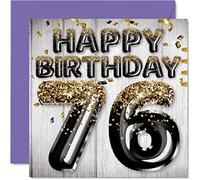 Carte d'anniversaire 76 ans pour homme - Ballons à paillettes noirs et dorés - Cartes d'anniversaire pour homme de 76 ans papa grand-père grand-mère