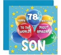 Stuff4 Carte d'anniversaire 78 ans pour fils - World's Most Amazing Son - Carte d'anniversaire 78 ans pour fils de la part de maman papa, 145 mm x 145 mm, 78 ans, cartes de vœux pour fils