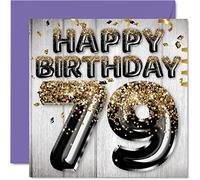 Stuff4 Carte d'anniversaire 79 ans pour homme - Ballons noirs et dorés à paillettes - Cartes d'anniversaire pour homme de 79 ans, arrière-grand-père, grand-père, grand-père, grand-père, 145 mm