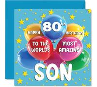 Stuff4 Carte d'anniversaire 80 ans pour fils - World's Most Amazing Son - Carte d'anniversaire 80 ans pour fils de la part de maman et papa, 145 mm x 145 mm, 80 ans