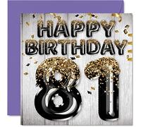 Carte d'anniversaire 81 ans pour homme - Ballons à paillettes noirs et dorés - Cartes d'anniversaire pour homme de 81 ans papa grand-père grand-mère 145mm 80 ans