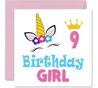 Stuff4 Carte d'anniversaire 9 ans pour fille - Carte d'anniversaire licorne - Carte d'anniversaire pour fille de 9 ans, carte d'anniversaire pour fille, nièce, petite-fille, enfant 145 mm x 145 mm