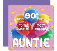 Stuff4 Carte d'anniversaire 90 ans pour tante - World's Most Amazing Auntie - Carte d'anniversaire pour tante, neveu et nièce, 145 mm x 145 mm, 90 ans, 90 ans