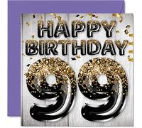 Stuff4 Carte d'anniversaire 99 ans pour homme - Ballons à paillettes noirs et dorés - Cartes d'anniversaire pour homme de 99 ans, papa, grand-père, grand-père, grand-père, grand-mère, 145 mm x 145 mm