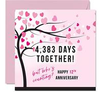 Stuff4 Carte d'anniversaire amusante en soie pour femme ou mari - 4383 Days Together - Cadeaux « I Love You », cartes de vœux pour 12e anniversaire de mariage pour partenaire, 145 mm x 145 mm