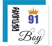 Stuff4 Carte d'anniversaire de 91 ans pour homme - Carte d'anniversaire pour garçon de 91 ans, arrière-grand-père, beau-père, oncle, 145 mm x 145 mm, 91 ans, 91 ans, cadeau